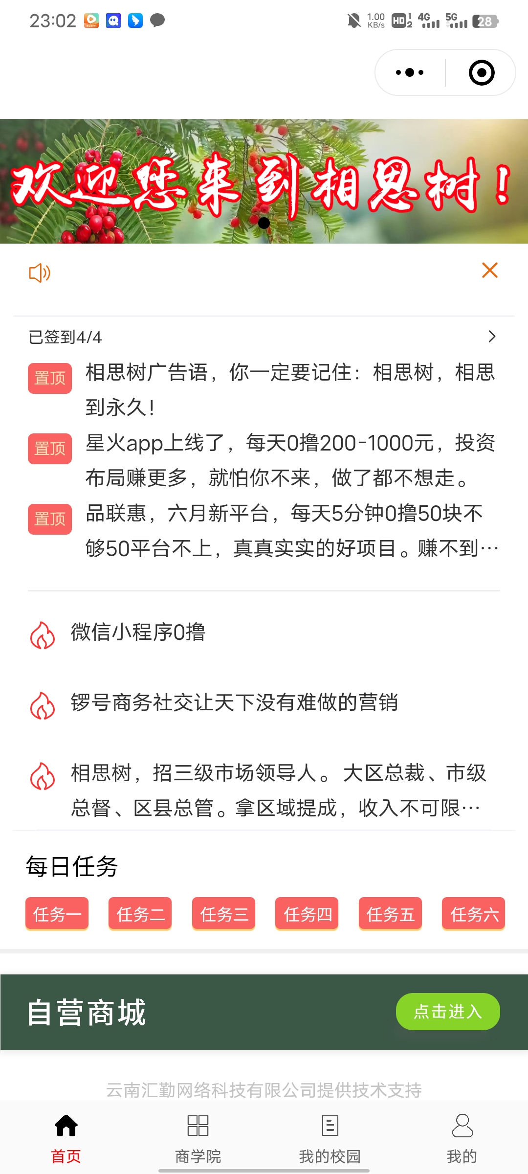 相思树招三级市场领导人:大区总裁7位，市级总督330位，区县总管2800位。请在官方QQ群里报名。群号在相思树小程序上方动态通知栏查看。
